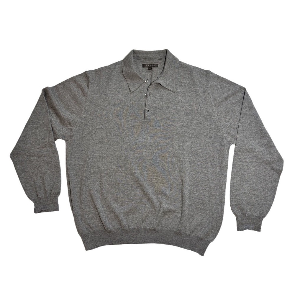 Nordstrom Men's Gray Collared Long Sleeve Merino Wool Sweater XXL